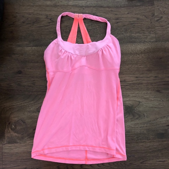 lululemon athletica Tops - LULULEMON PINK RACERBACK TANK WITH SHELF BRA